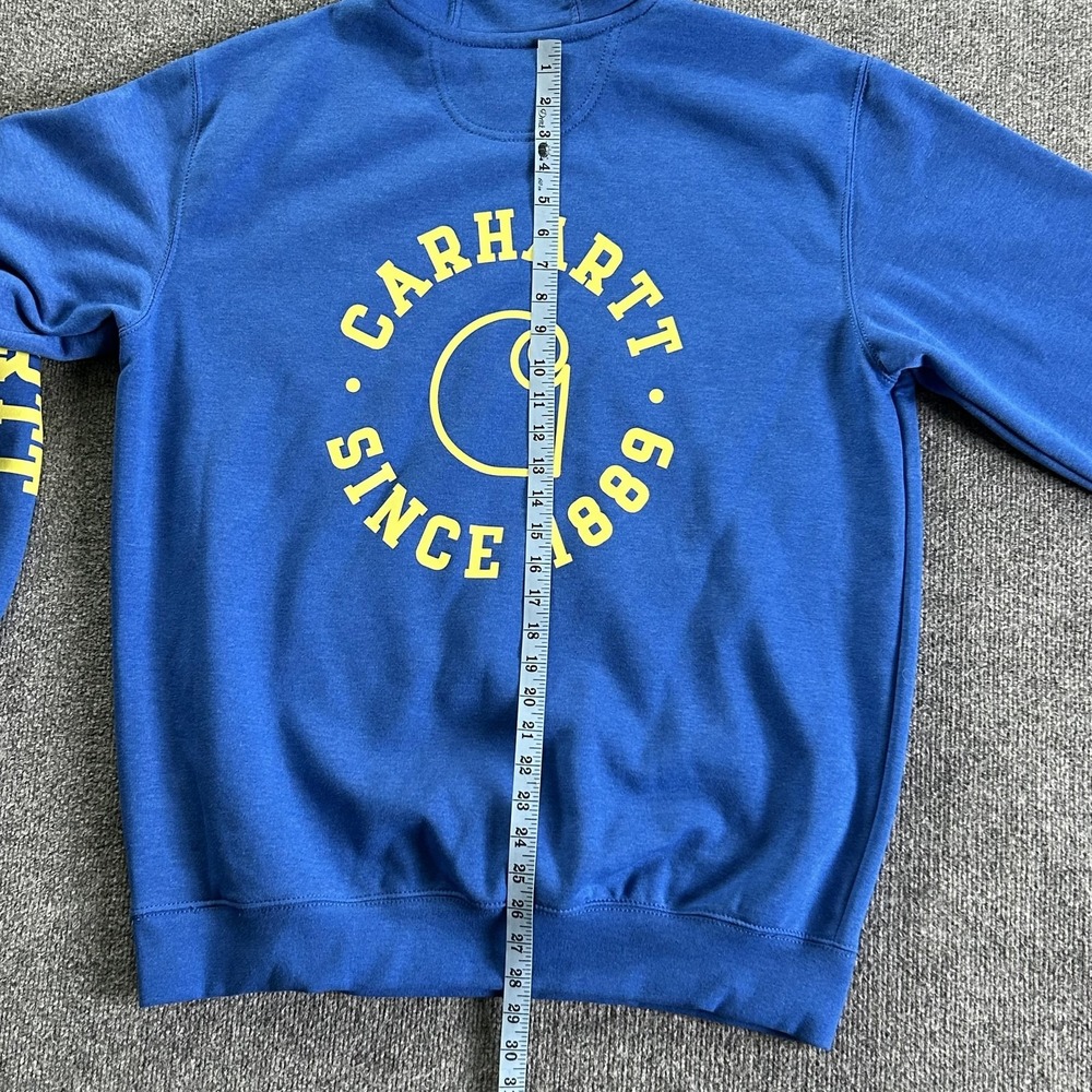 Carhartt Fleece Hoodie Mens Large Blue Rain Defender Pullover Logo Sleeve - Picture 8 of 10